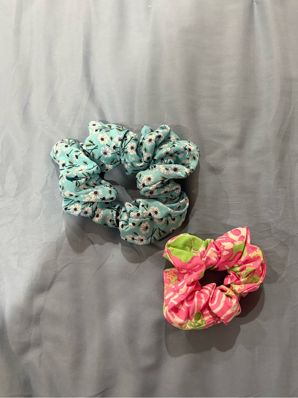 Floral Fabric Scrunchie Duo - Pink and Blue